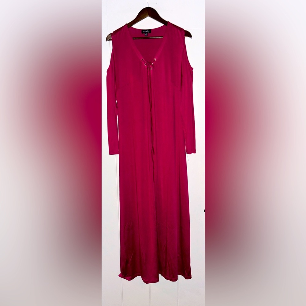 Mod X Cold Shoulder Long Sleeve Jersey Knit Maxi Dress Women 1X  Casual Elegance